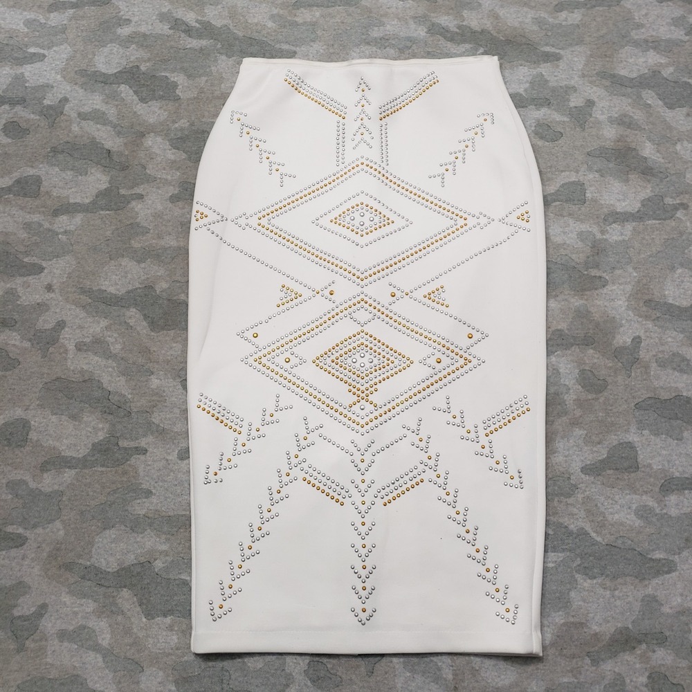 Bisou Bisou Skirt Womens XS White Zip Pencil Geo Print